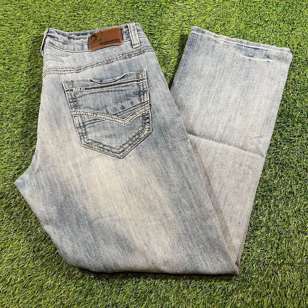 Flypaper Y2K retro skater faded blue denim jeans men's straight fit size 33x30